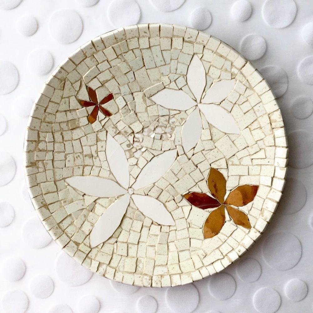 Vintage Rustic Mosaic Plate, Signed Easter 1962